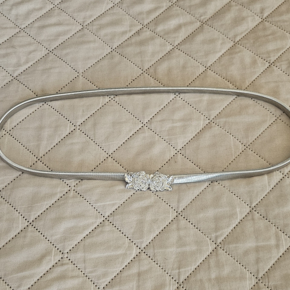 Rose sliver tone Belt, stretchy, women's accessories